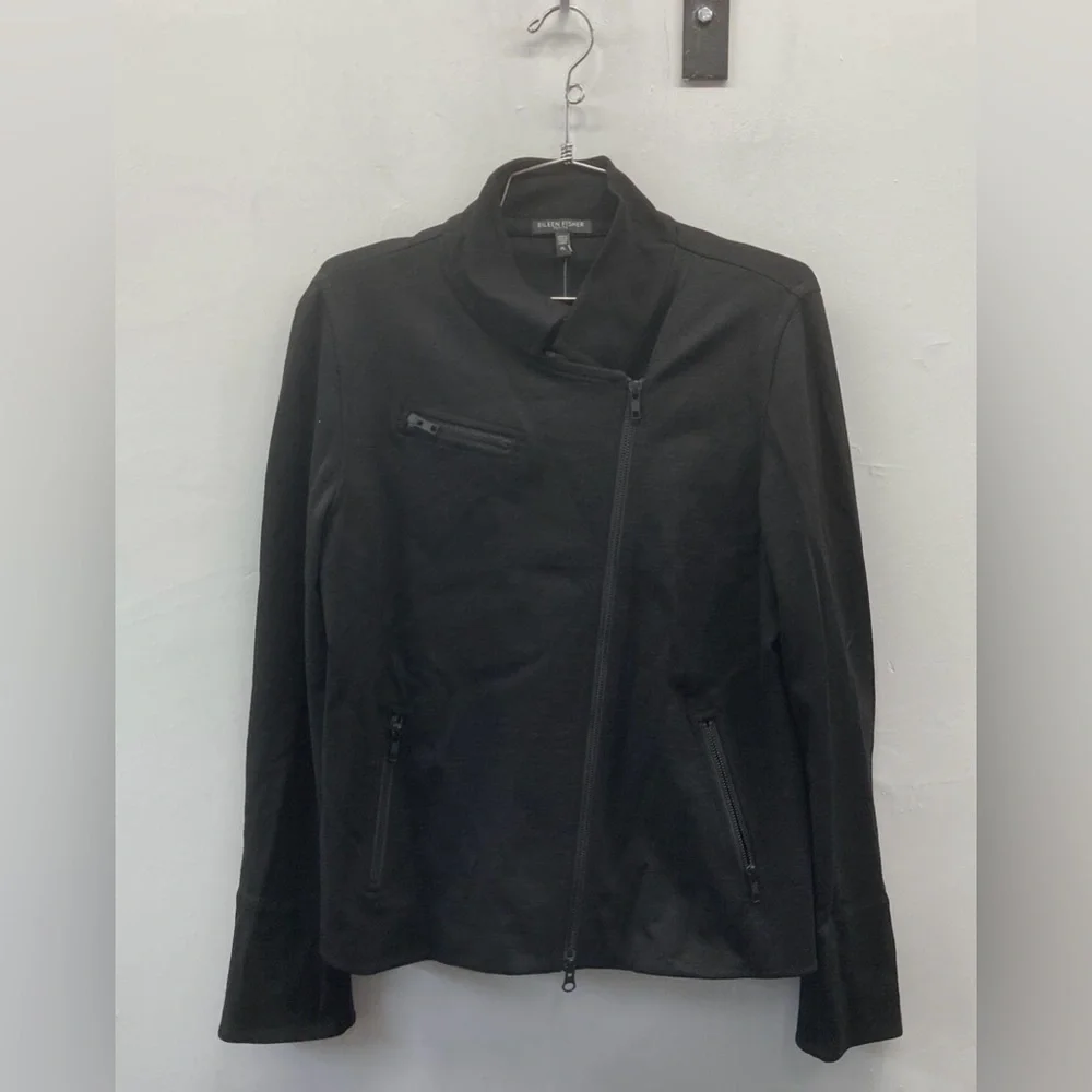 Eileen Fisher Petite Moto Jacket PL NWT Black Minimalist Capsule Workwear - Picture 4 of 9
